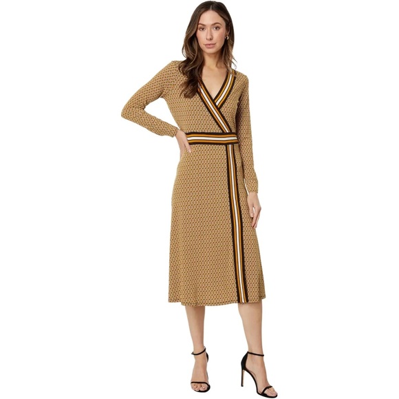 Michael Kors Faux Wrap Border Print Midi Dress - Picture 3 of 13